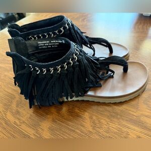 Black fringe sandals